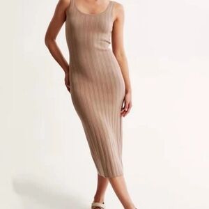 Abercrombie & Fitch Ribbed Knit Midi Dress Beige Size M Worn Once